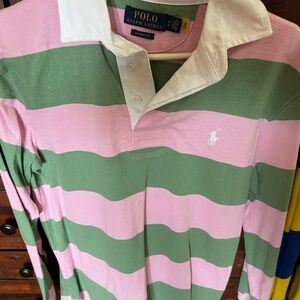 Ralph Lauren Mens Rugby Polo Shirt - Pink and Green Stripes